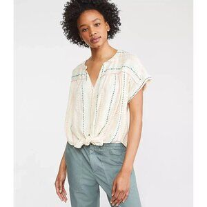 Lou & Gray For LOFT‎ SquareStitch Tie Front Shirt Pastel Embroidered V Neck XL